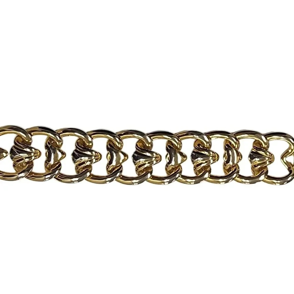 Vintage Chain Link Bangle Bracelet Gold Tone Fold Over Clasp